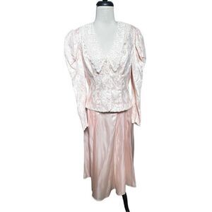 Scott McClintock 80's Vintage Pink Taffeta & Lace Victorian Skirt Set Size 10